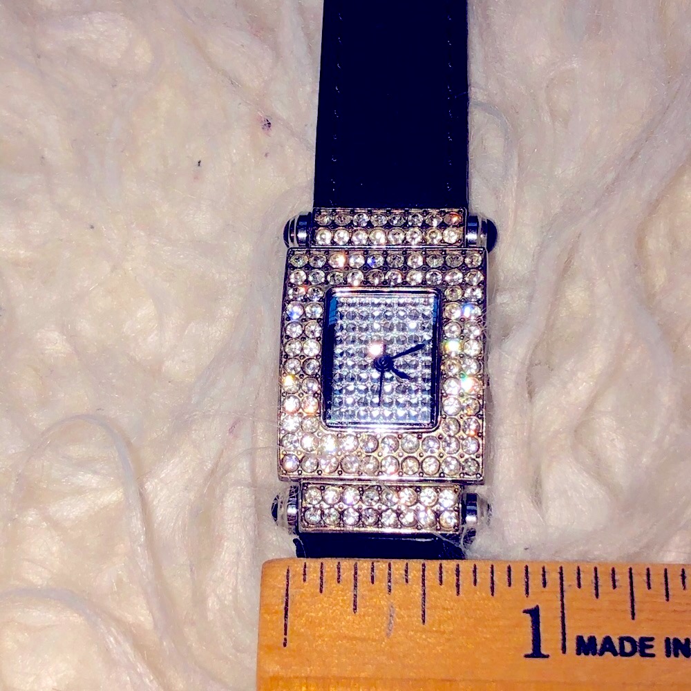 Black Suede And Crystal Watch